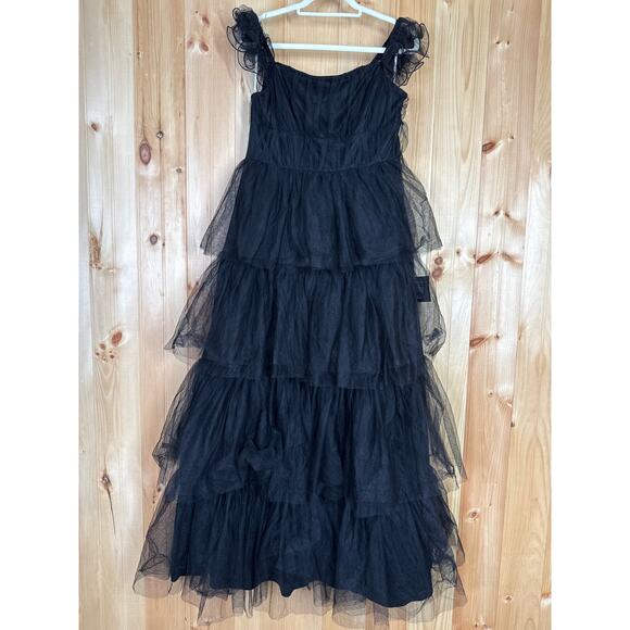 NWT Lulus Tulle For Love Black Mesh Tulle Tiered Ruffled Maxi Dress Wedding XL - Picture 4 of 7